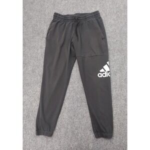 Adidas Jogger Sweat Pants Mens Large Black Big Logo Fleece Pockets Drawstring